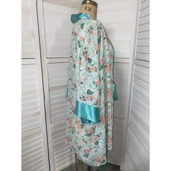 VTG 90s Victoria Secret Gold Label Kimono Robe Floral Print Green Spring - Picture 5 of 10